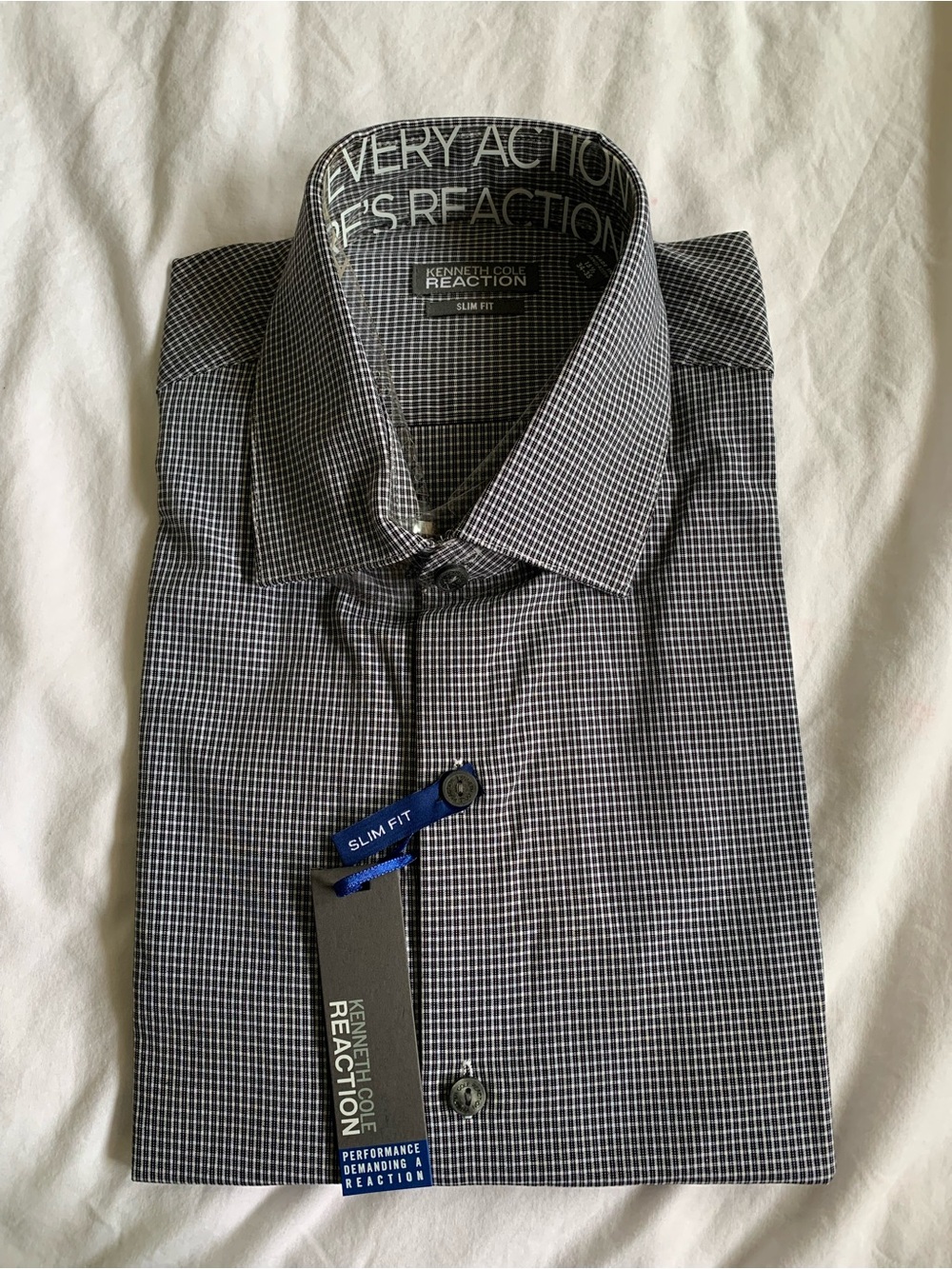 Kenneth Cole Reaction Black and White Check Slim Fit Dress Shirt